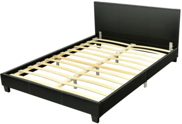 Queen Upholstered Platform Bed Frame with Linen Headboard Wood Slat