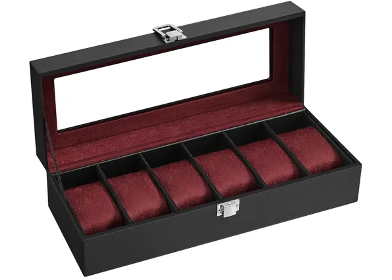 6-Slot Watch Box Men's Case with Glass Top, Lockable Display Organizer