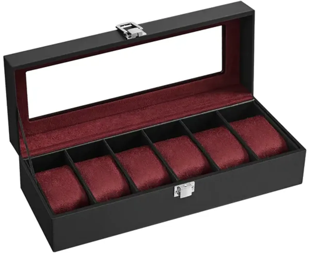 6-Slot Watch Box Men's Case with Glass Top, Lockable Display Organizer