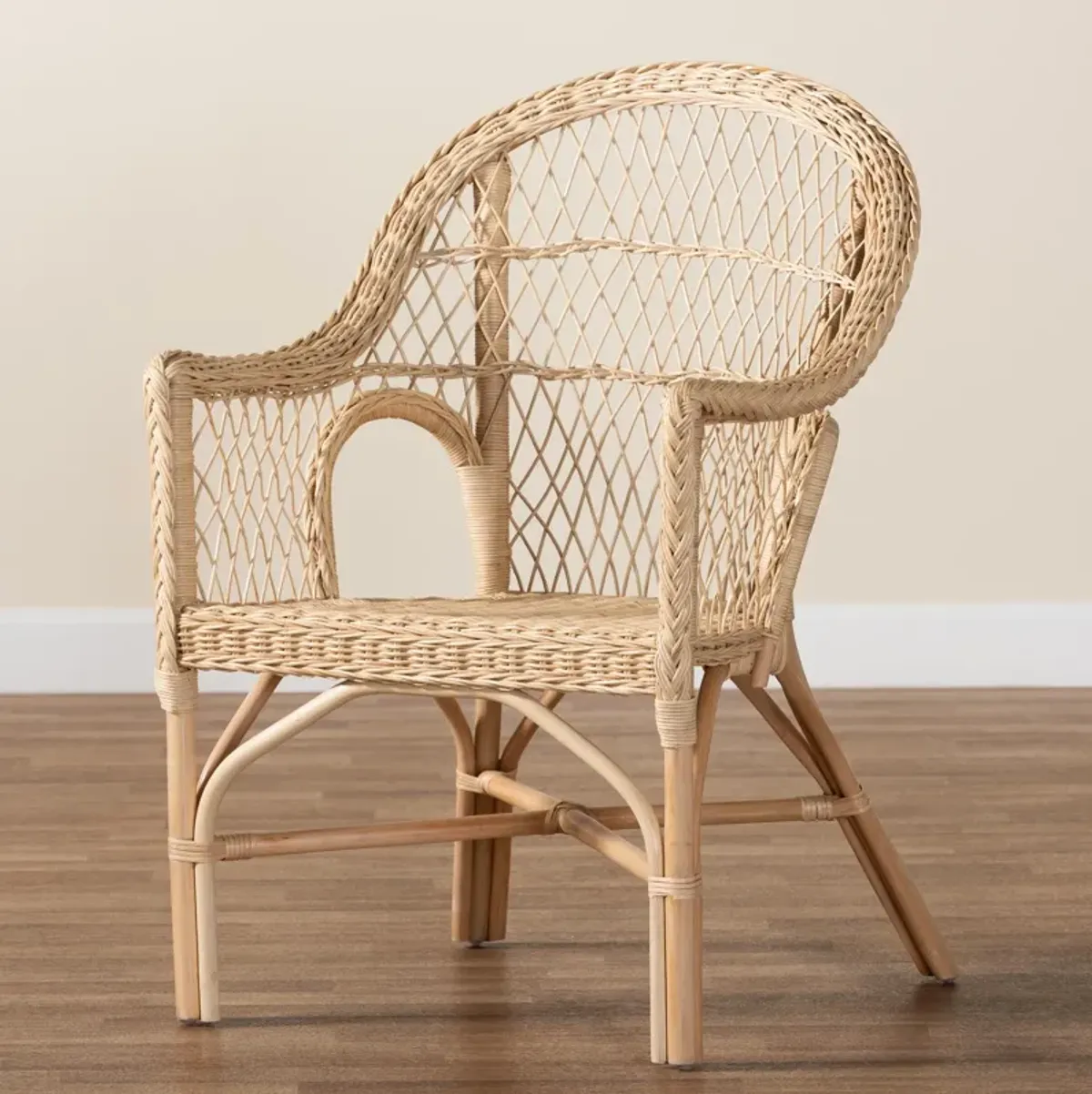 bali & pari Zaira Modern Bohemian Natural Rattan Arm Chair