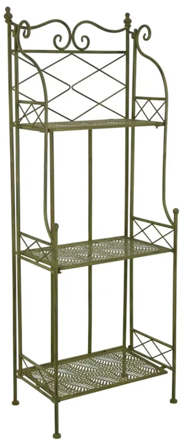 Monty Plant Stand, 3 Tier Shelves Classic Scrolled Green Metal 44 Inch - Benzara