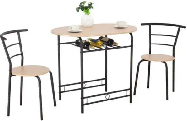 3 pcs Dining Set Table and 2 Chairs Bistro Pub Furniture