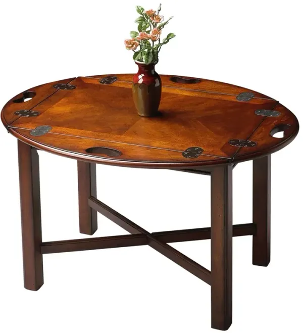 Dark Brown Oval Coffee Table for Living Room with Vintage Wood Finish
