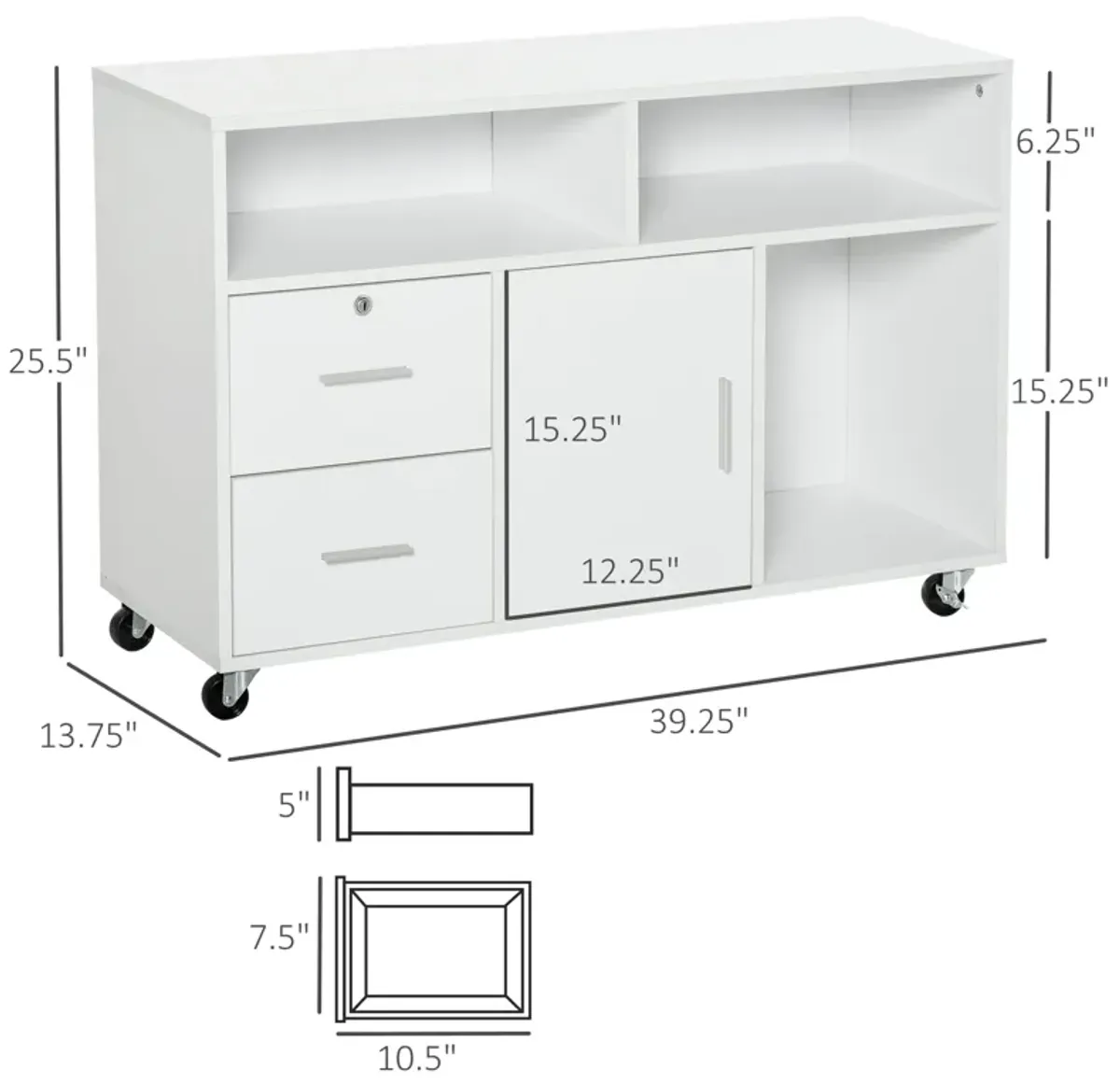 White Office Assistant: Mobile Printer Stand with Drawer and Wheels