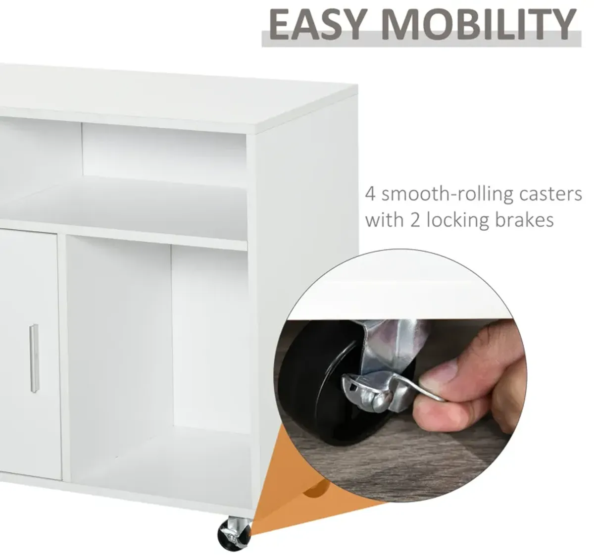 White Office Assistant: Mobile Printer Stand with Drawer and Wheels