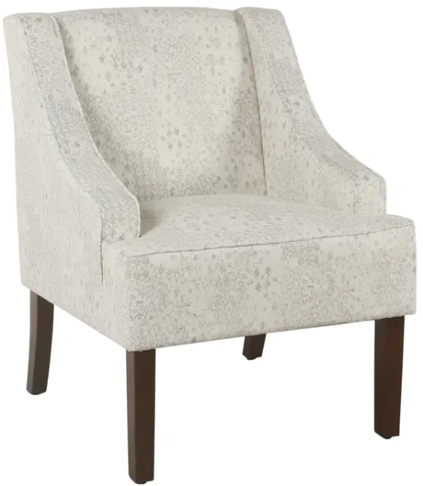 Fabric Upholstered Wooden Accent Chair with Swooping Arms, Gray and Brown - Benzara