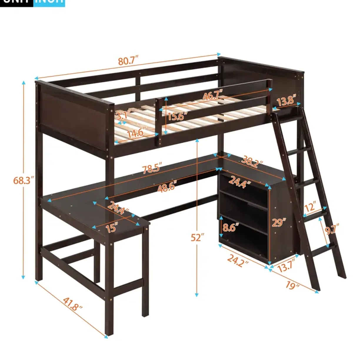 Merax Loft Bed with Shelves and Desk