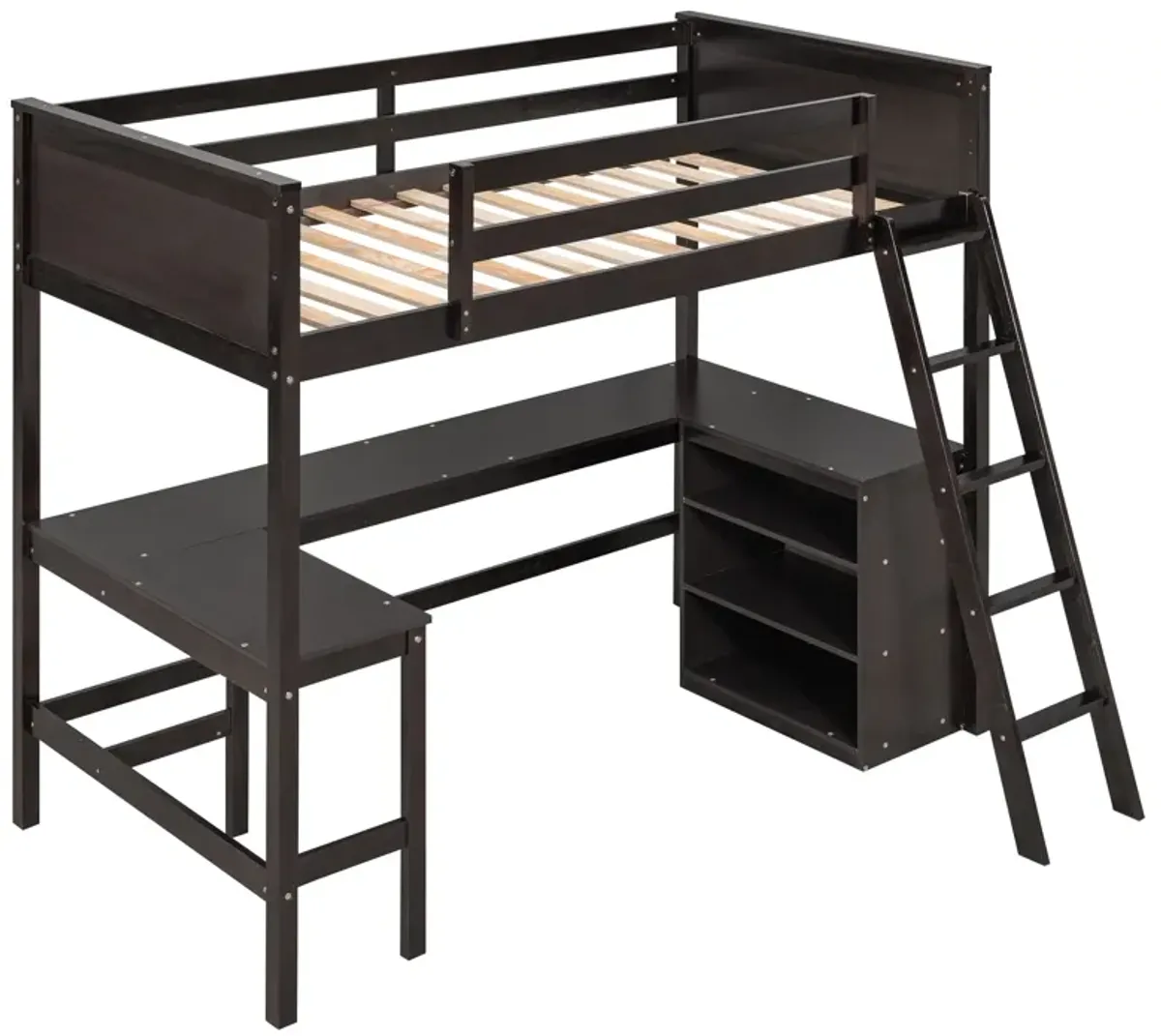 Merax Loft Bed with Shelves and Desk