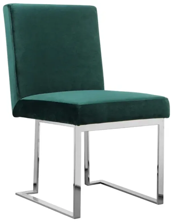 Boly 19 Inch Dining Chair, Set of 2, Green Velvet, Foam, Chrome Steel Base - Benzara