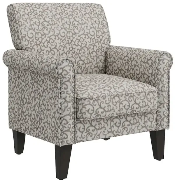 HL Home Furnishings Jean Rolled Armchairs with Nailheads in Tan Curly Vine