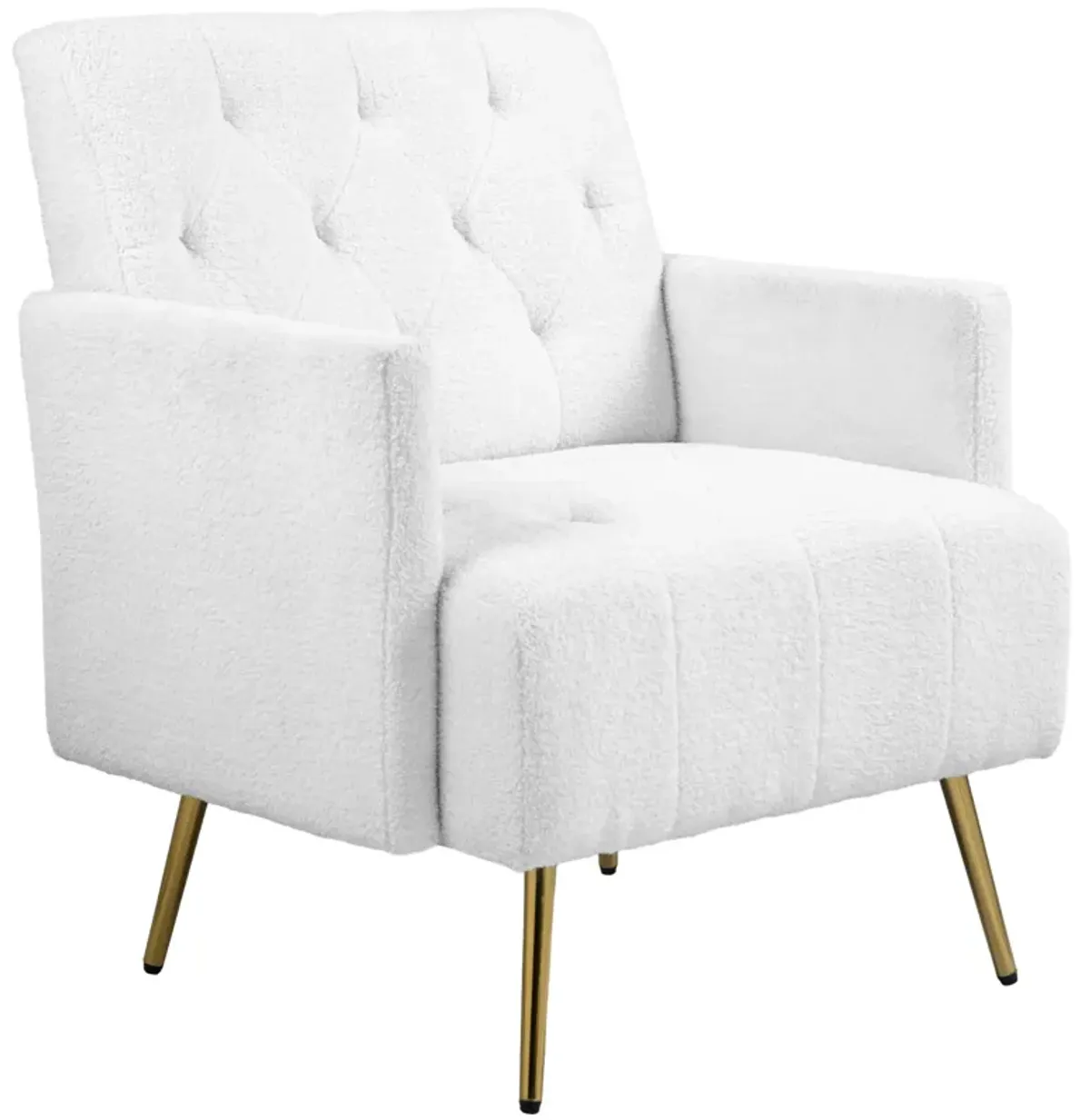 HOMCOM Modern Sherpa Accent Chair, Upholstered Tufted Armchair with Gold Steel Legs, Fabric Reading Chair for Living Room and Bedroom, White