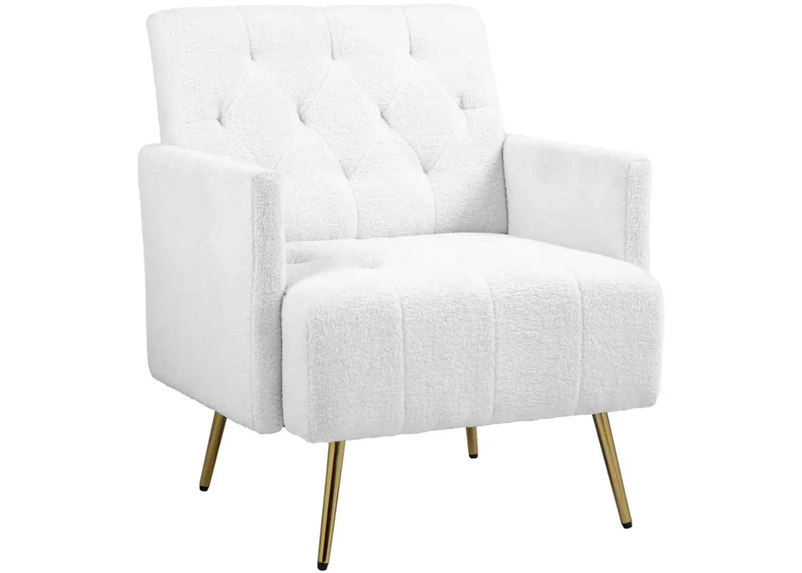 HOMCOM Modern Sherpa Accent Chair, Upholstered Tufted Armchair with Gold Steel Legs, Fabric Reading Chair for Living Room and Bedroom, White