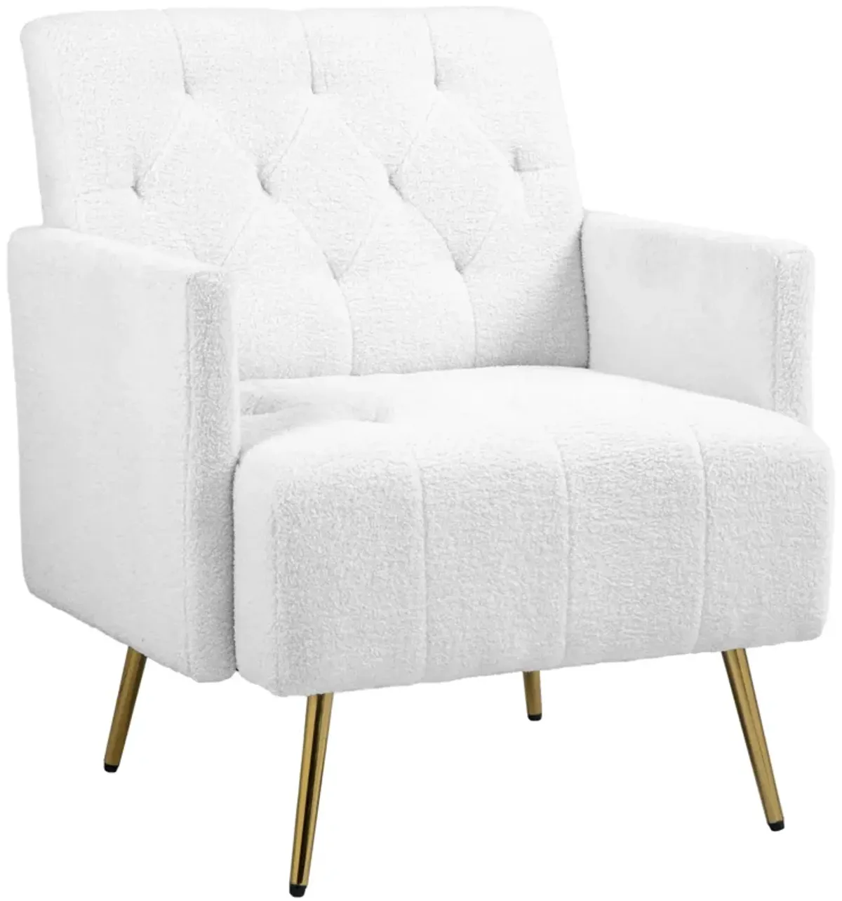 HOMCOM Modern Sherpa Accent Chair, Upholstered Tufted Armchair with Gold Steel Legs, Fabric Reading Chair for Living Room and Bedroom, White