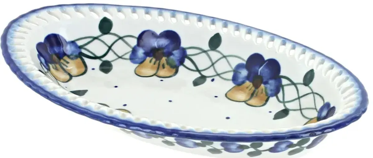 Blue Rose Polish Pottery Cherry Red Bouquet Small Oval Dish