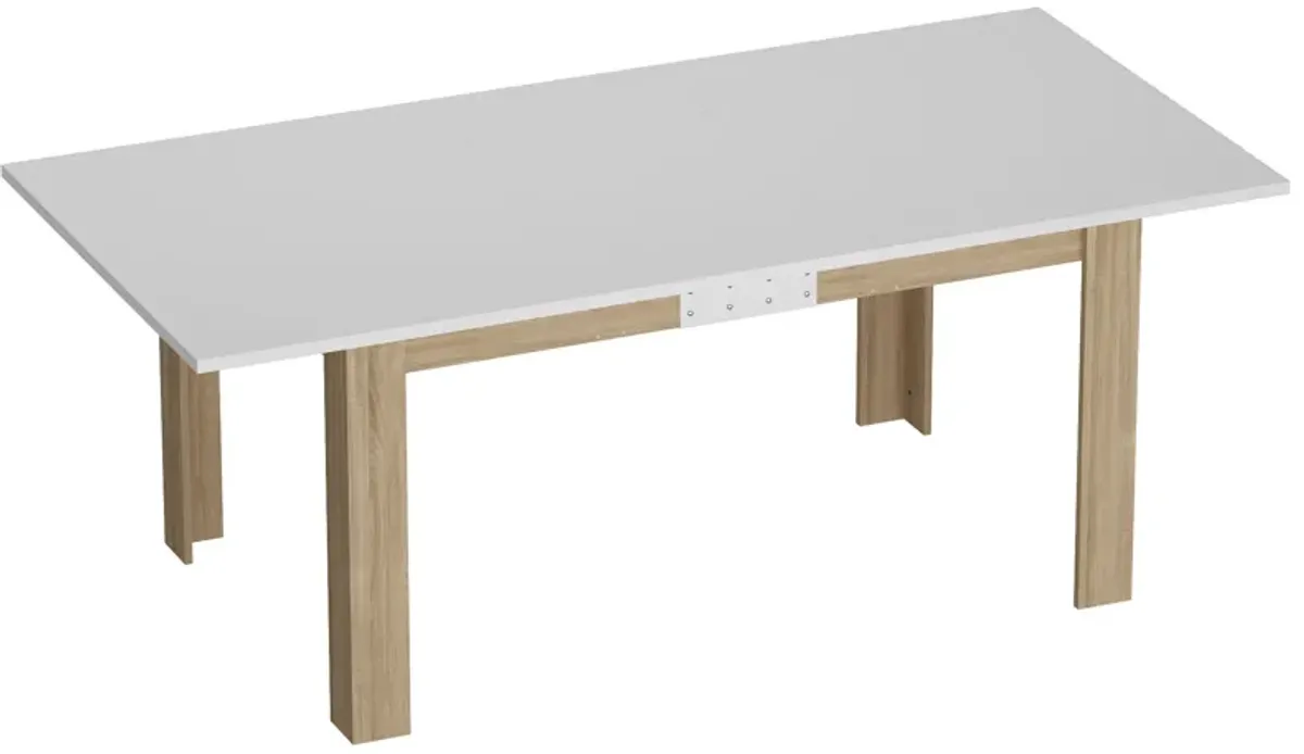 Extendable Dining Table for 6-10 People, Modern Wood Rectangular Expandable Kitchen Table Dinner Table for Dining Room, White and Walnut