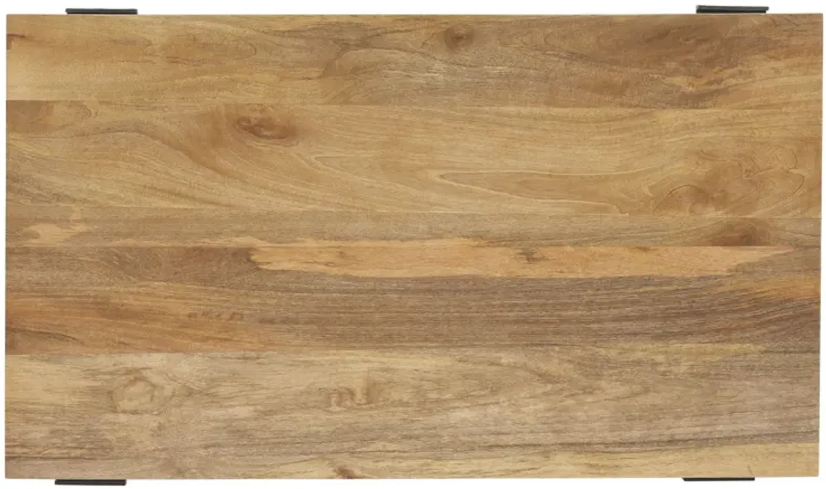 Marlon 48" Coffee Table | Handmade Aluminum Cast Black Frame | Natural Brown Solid Mango Wood Top