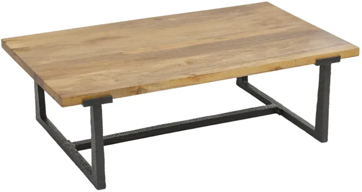 Marlon 48" Coffee Table | Handmade Aluminum Cast Black Frame | Natural Brown Solid Mango Wood Top