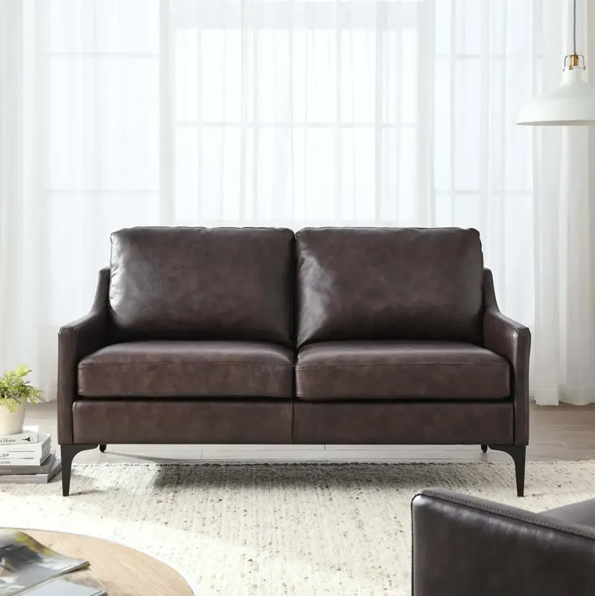 Corland Leather Loveseat Brown