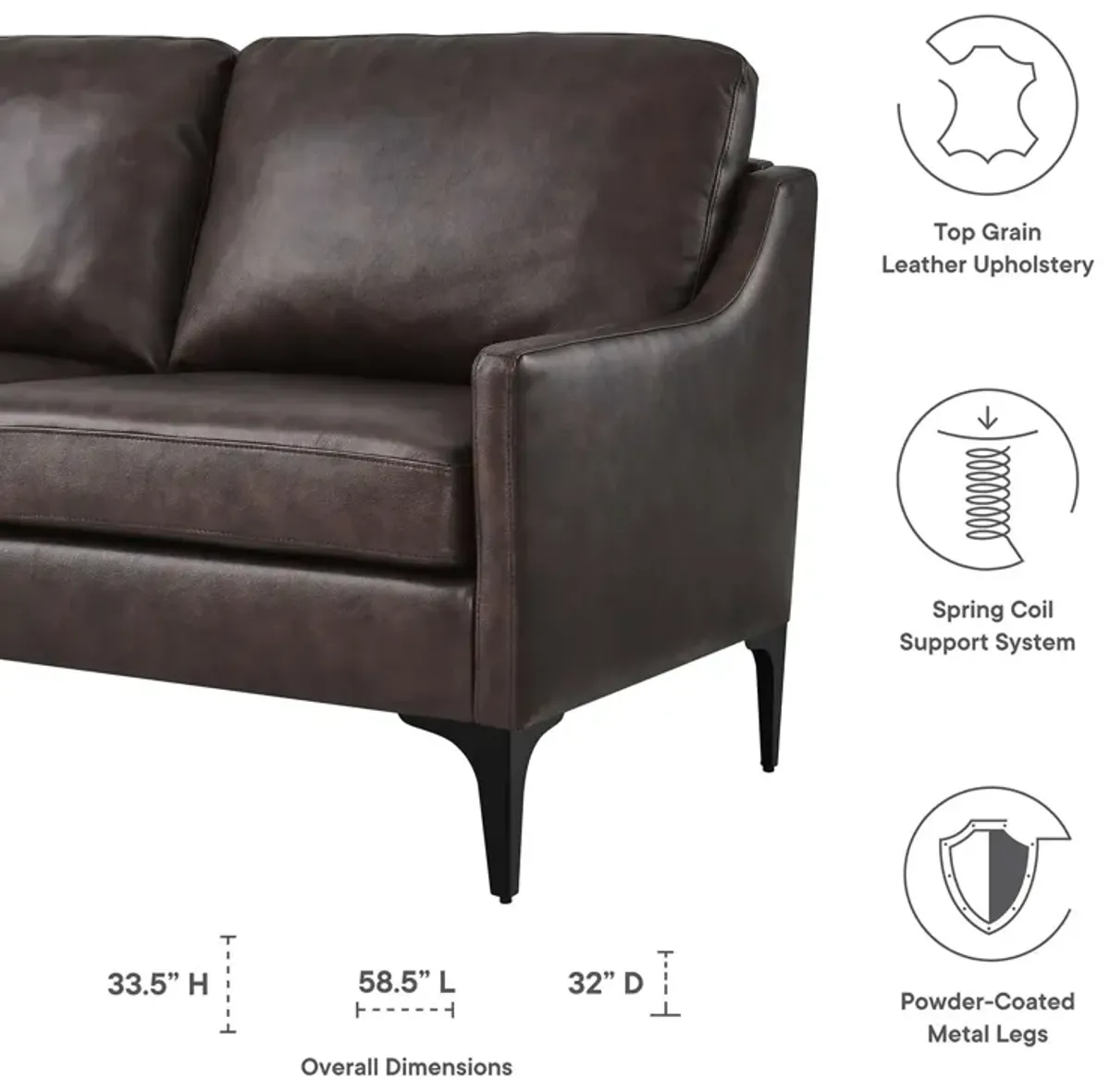 Corland Leather Loveseat Brown