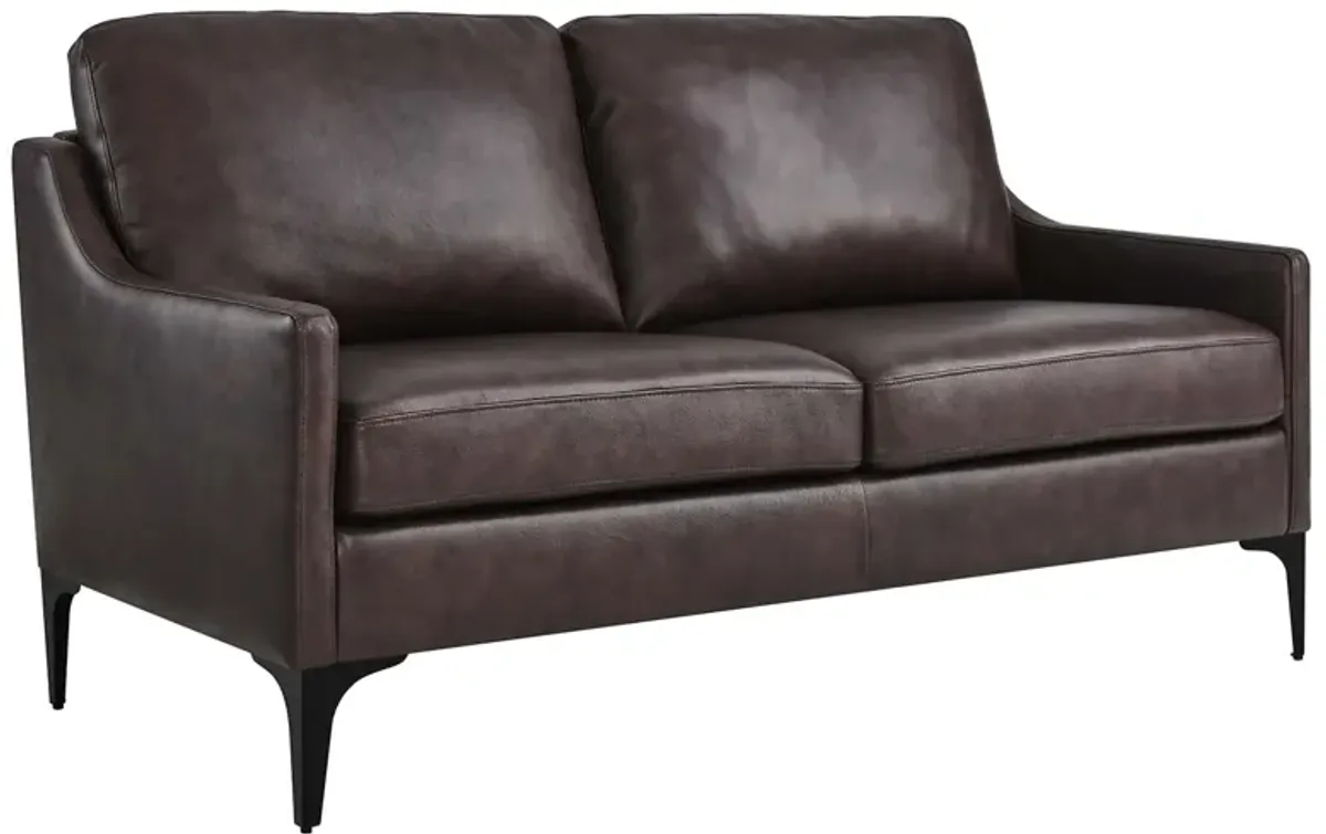 Corland Leather Loveseat Brown