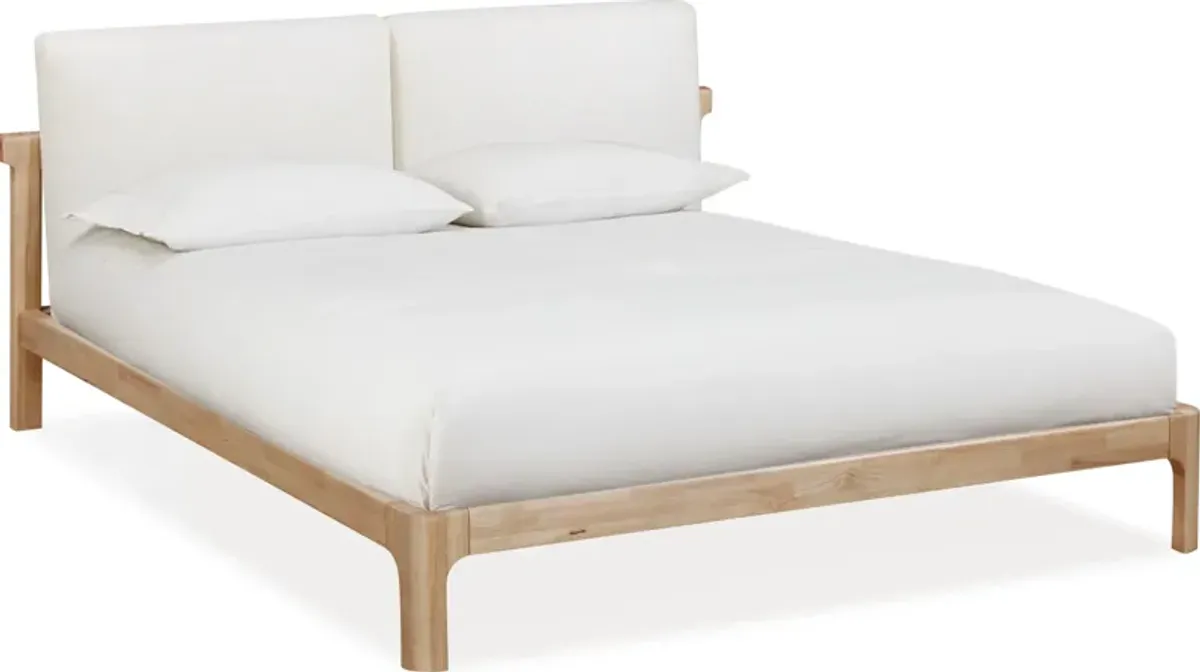 Furano Queen-size Upholstered Two Cushion Platform Bed in Ginger and Natural Linen