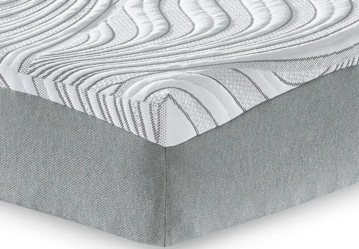 10 Inch Memory Foam Queen Mattress, White and Gray, Stretch Knit Cover  - Benzara