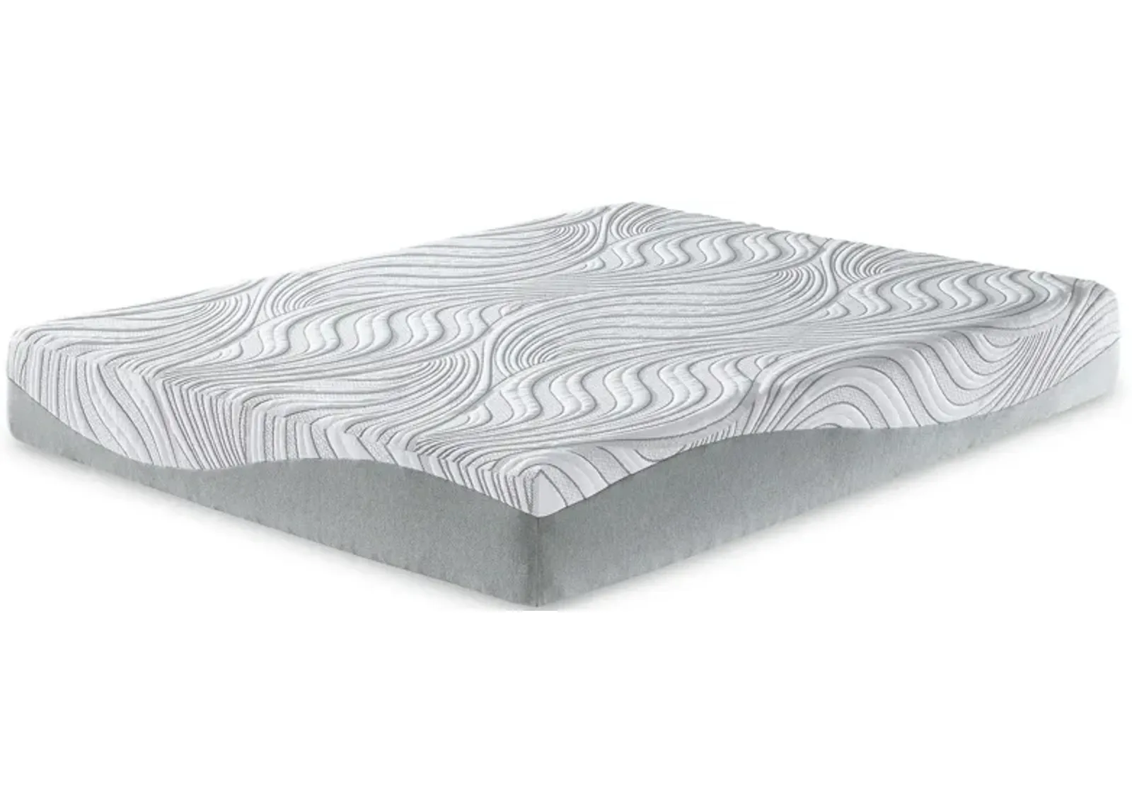 10 Inch Memory Foam Queen Mattress, White and Gray, Stretch Knit Cover  - Benzara