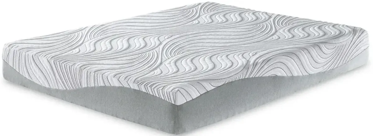 10 Inch Memory Foam Queen Mattress, White and Gray, Stretch Knit Cover  - Benzara