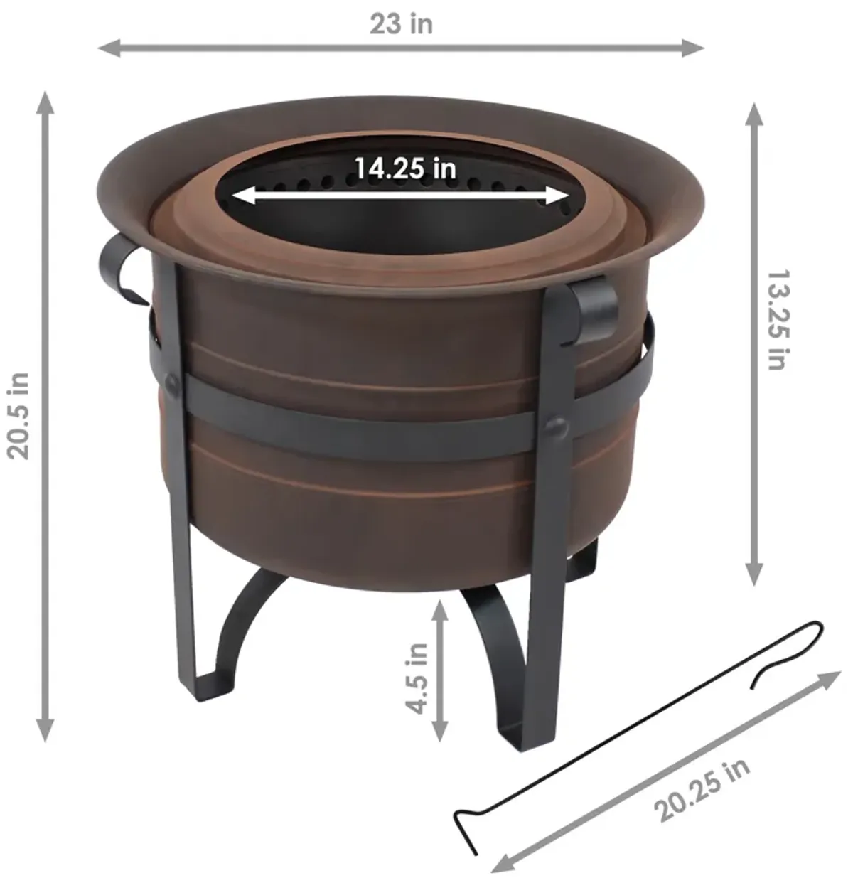 Sunnydaze Steel Cauldron-Style Smokeless Fire Pit with Poker