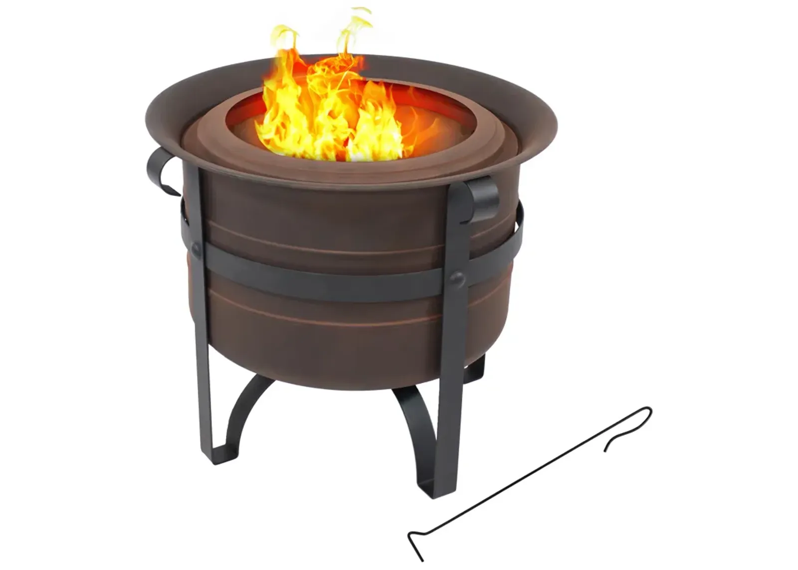 Sunnydaze Steel Cauldron-Style Smokeless Fire Pit with Poker