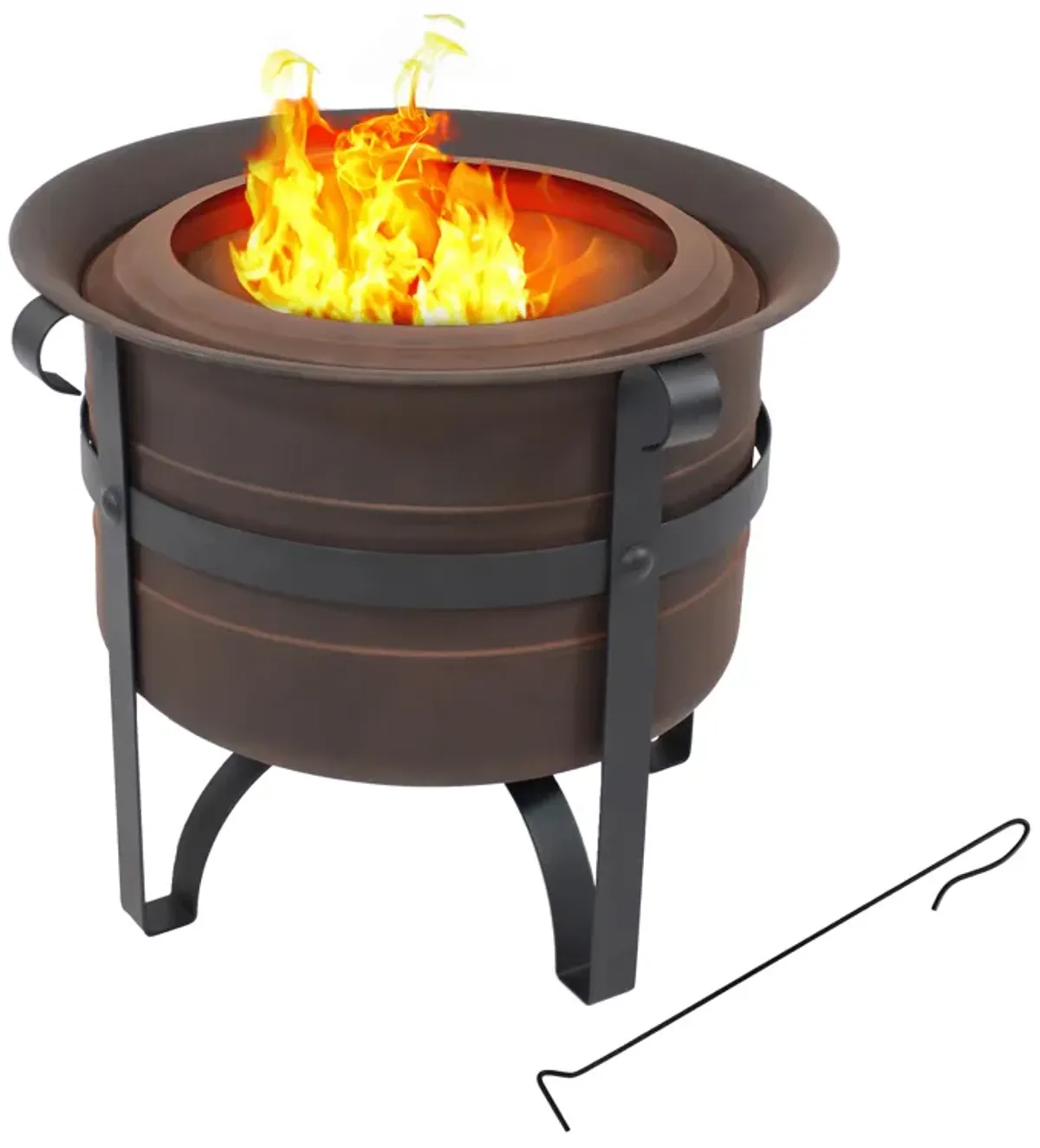 Sunnydaze Steel Cauldron-Style Smokeless Fire Pit with Poker