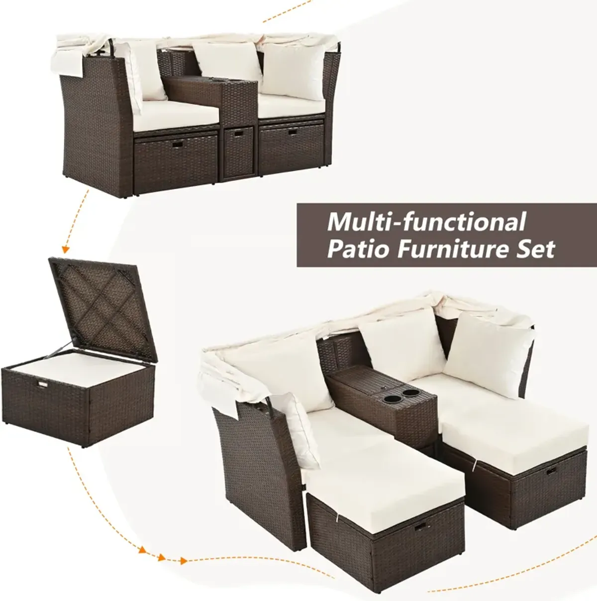 Merax Outdoor Double Daybed Loveseat Sofa Set