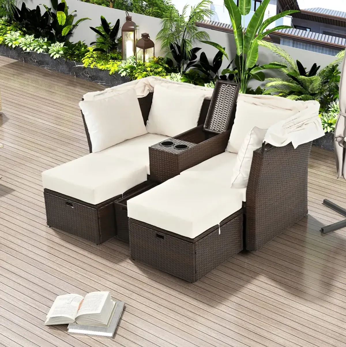 Merax Outdoor Double Daybed Loveseat Sofa Set