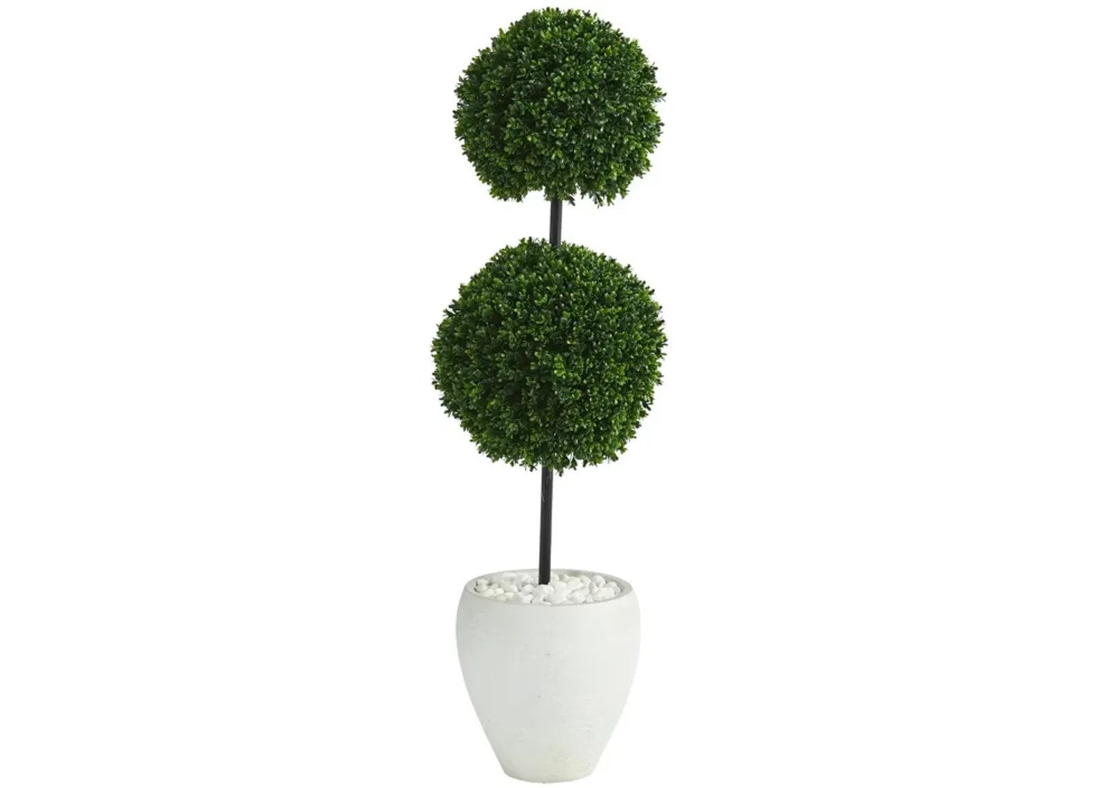 HomPlanti 4 Feet Boxwood Double Ball Artificial Topiary Tree in White Planter UV Resistant (Indoor/Outdoor)