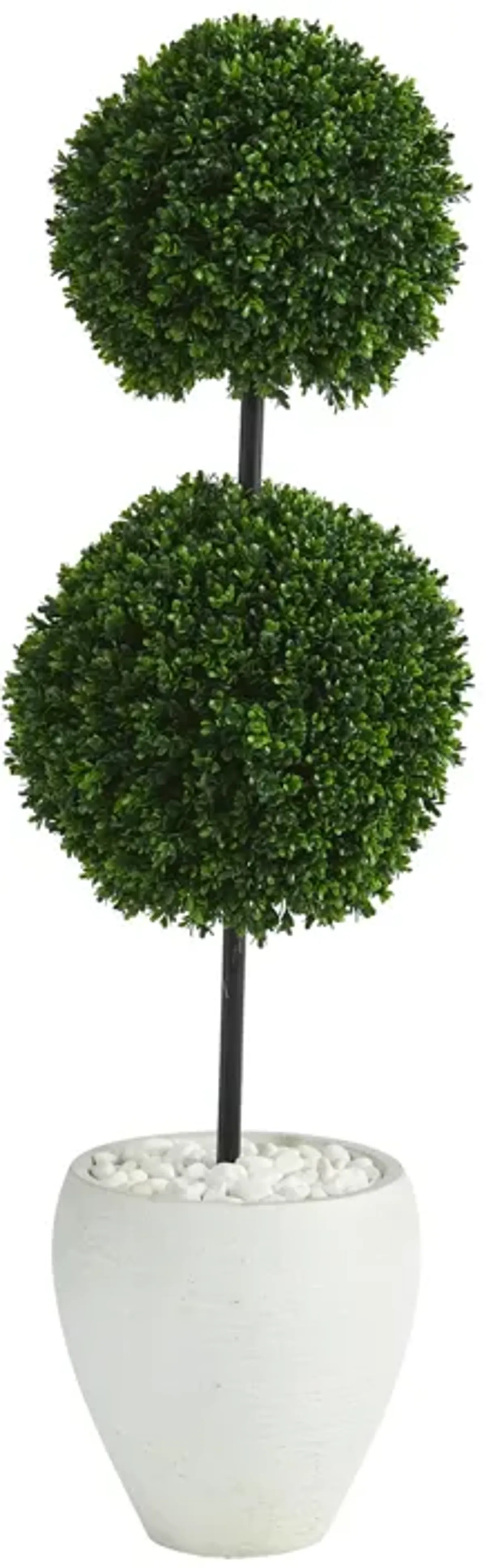 HomPlanti 4 Feet Boxwood Double Ball Artificial Topiary Tree in White Planter UV Resistant (Indoor/Outdoor)