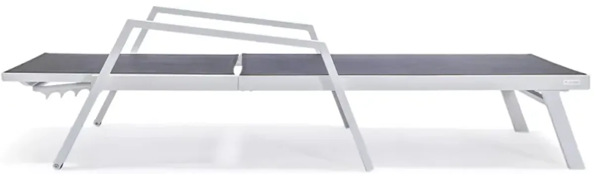 LeisureMod Marlin Adjustable Patio Chaise Lounge Chair with Armrests – White Aluminum