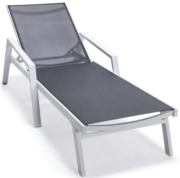 LeisureMod Marlin Adjustable Patio Chaise Lounge Chair with Armrests – White Aluminum