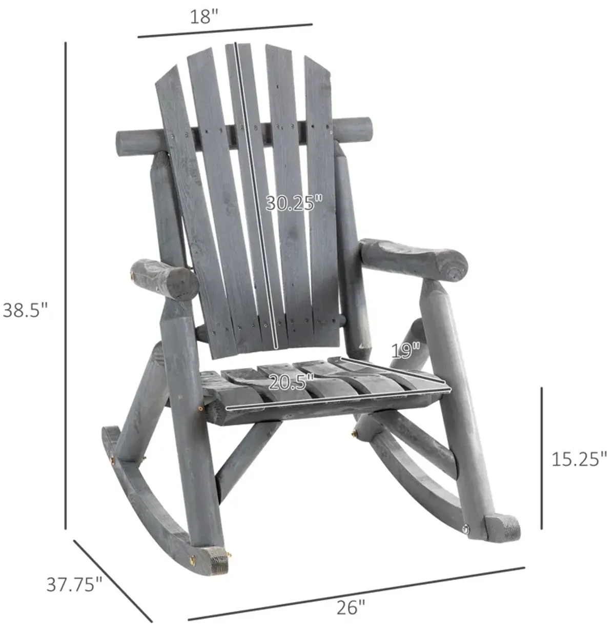 Dark Grey Patio Comfort: Wooden Adirondack Rocking Chair