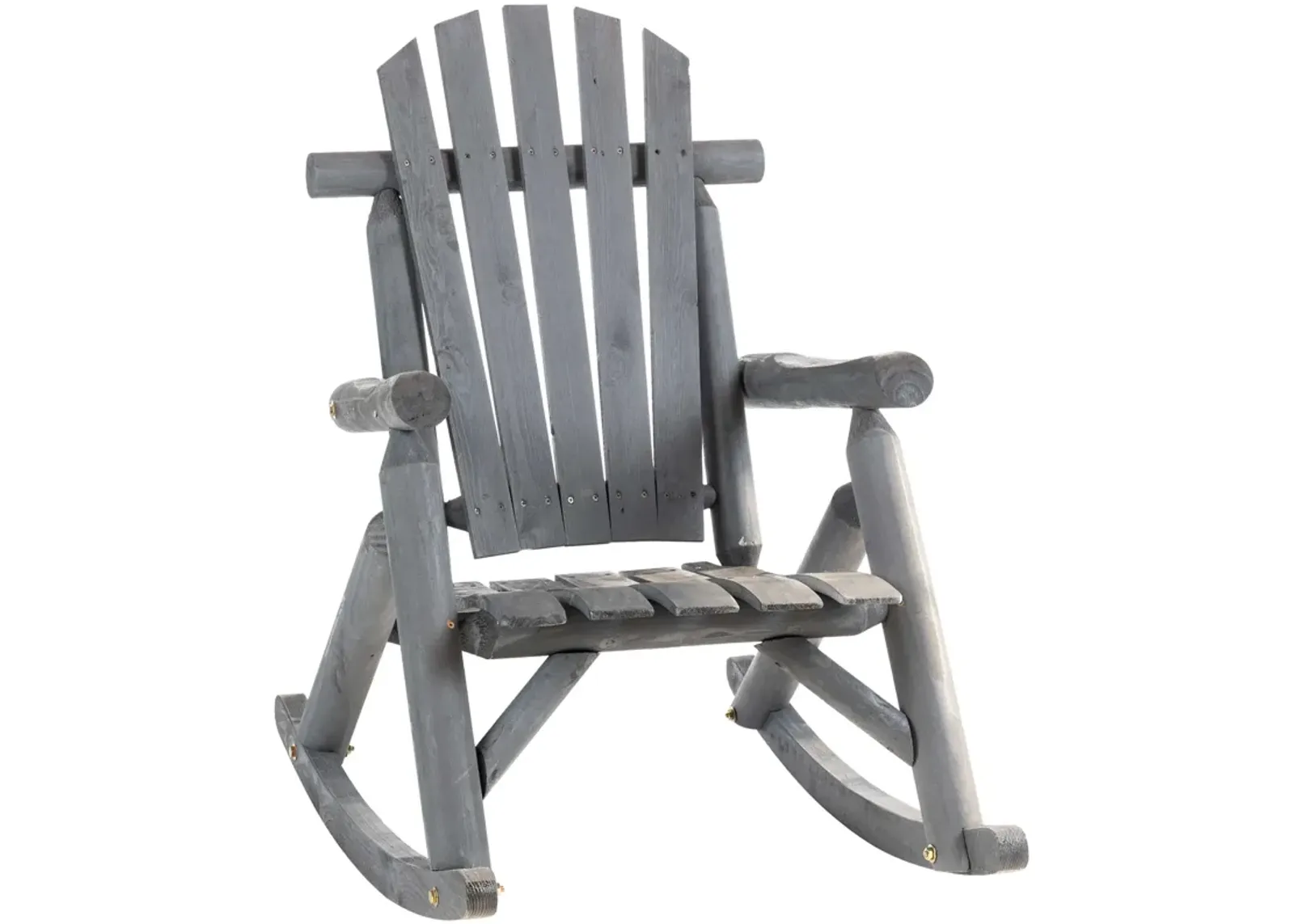 Dark Grey Patio Comfort: Wooden Adirondack Rocking Chair