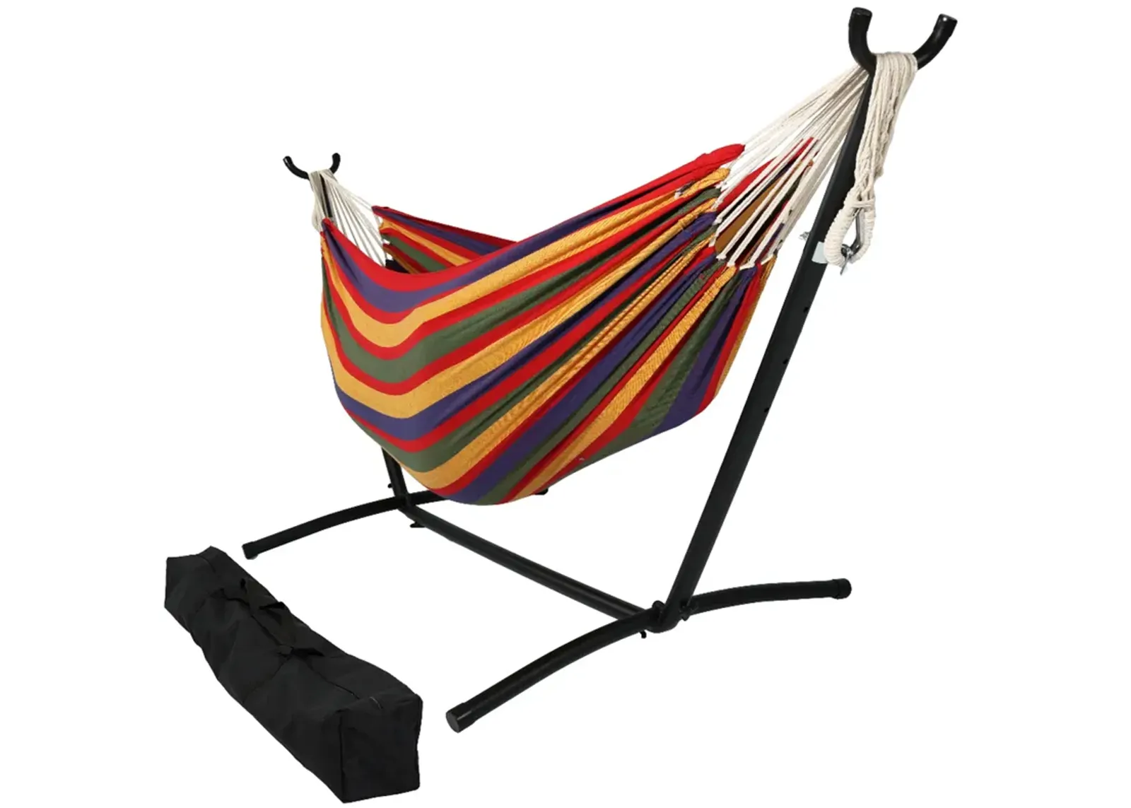 Sunnydaze Large Cotton Hammock with Steel Stand and Carrying Case