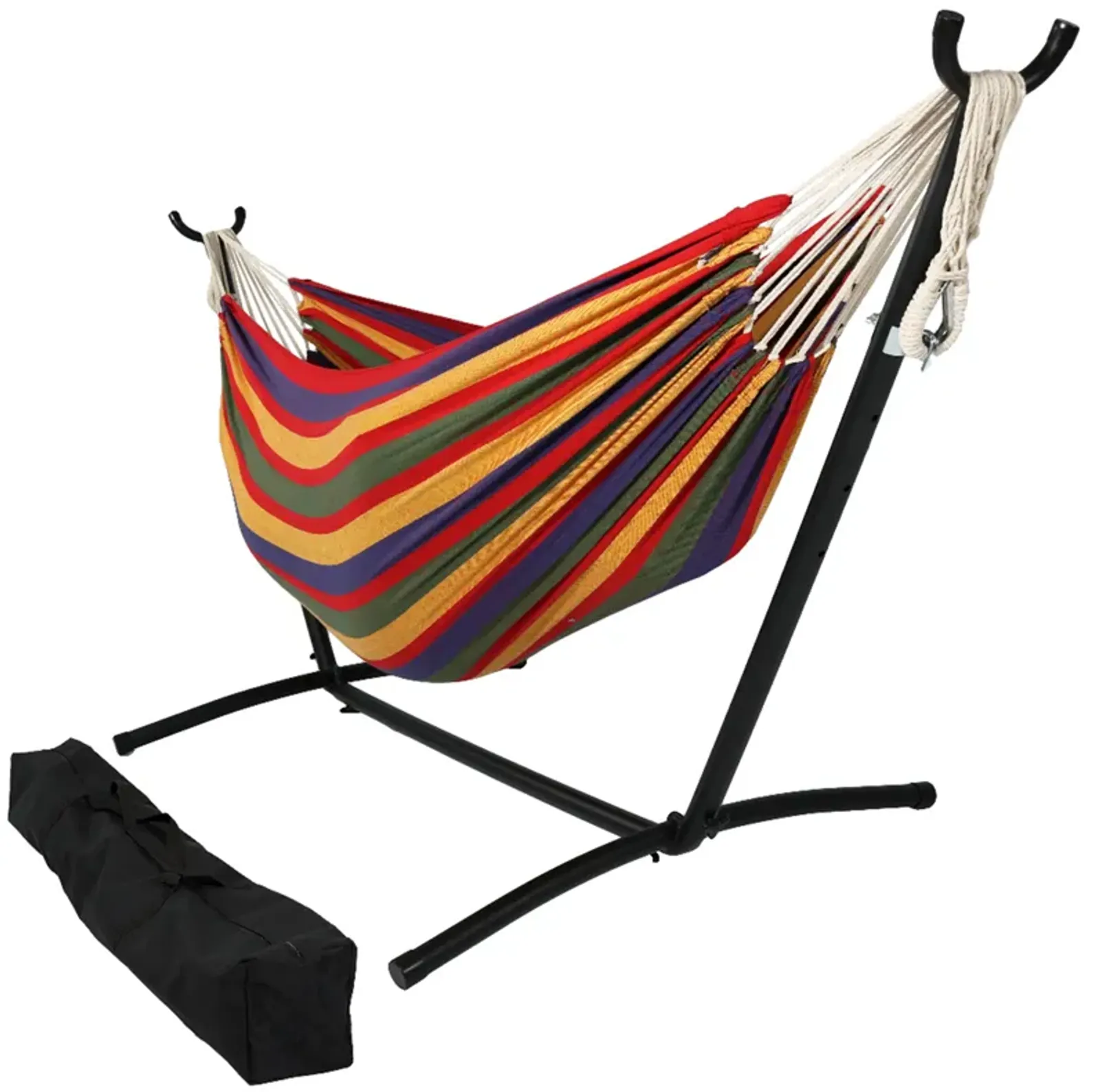 Sunnydaze Large Cotton Hammock with Steel Stand and Carrying Case