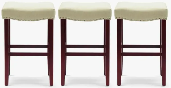 WestinTrends 29" Upholstered Saddle Seat Cherry Bar Stools (Set of 3)