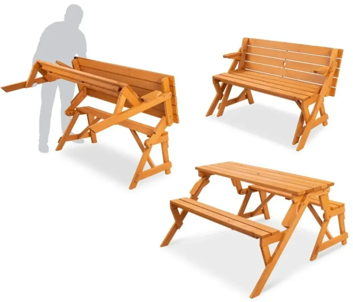 Hivvago Outdoor Interchangeable 2 in 1 Multi-Use Wooden Picnic Table Garden Bench Umbrella Hole