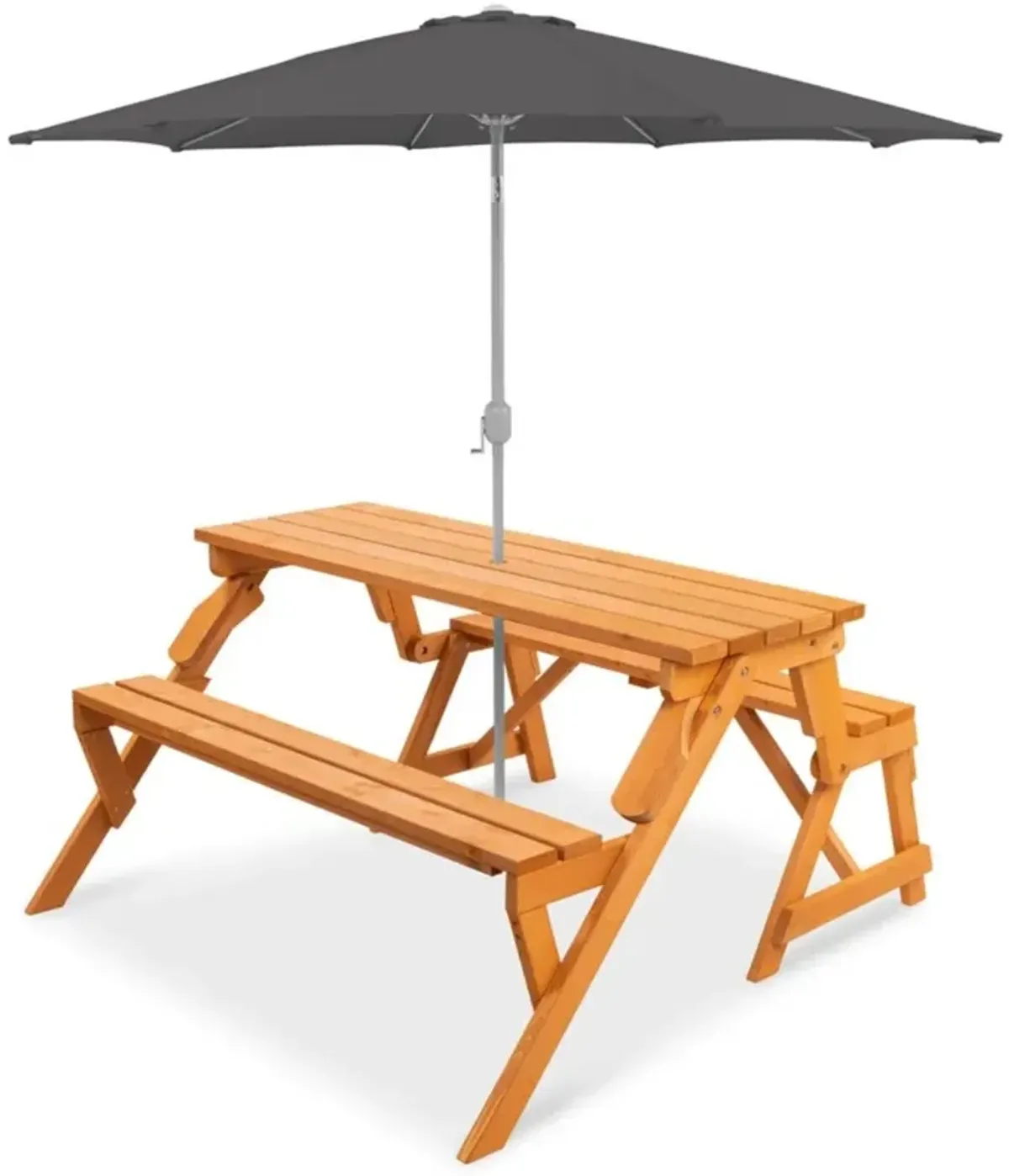 Hivvago Outdoor Interchangeable 2 in 1 Multi-Use Wooden Picnic Table Garden Bench Umbrella Hole