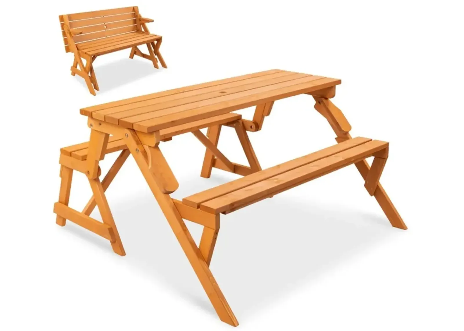 Hivvago Outdoor Interchangeable 2 in 1 Multi-Use Wooden Picnic Table Garden Bench Umbrella Hole