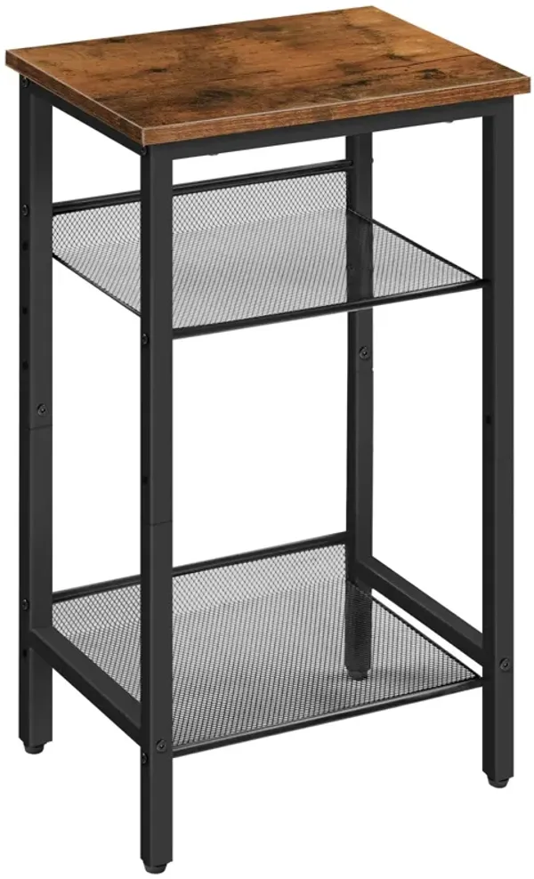 HOOBRO Side Table, 3-Tier Tall End Telephone Table with Adjustable Mesh Shelves, for Living Room Bedroom Hallway or Office, Tall