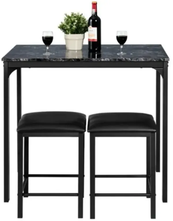 Modern 3-Piece Dining Set Faux Marble Table-Top and 2 Chairs Stools