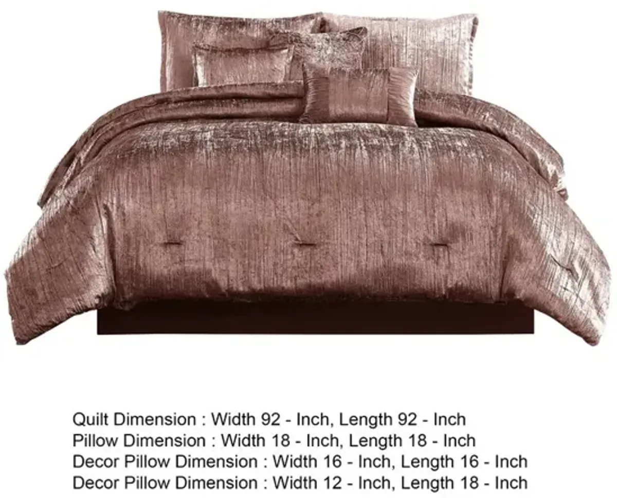 7 Piece Queen Comforter Set with Shimmering Appeal, Pink - Benzara