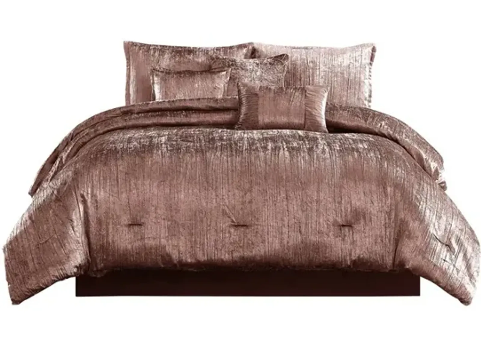 7 Piece Queen Comforter Set with Shimmering Appeal, Pink - Benzara