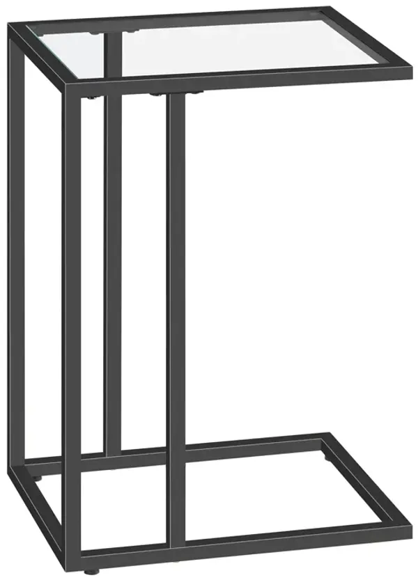 HOOBRO C Shaped End Table, Tempered Glass Snack Side Table with Metal Frame, TV Tray Table for Small Space, Sofa Couch and Bed,